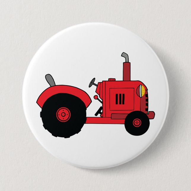 Red Farm Tractor Vehicle 3 Inch Round Button (Front)