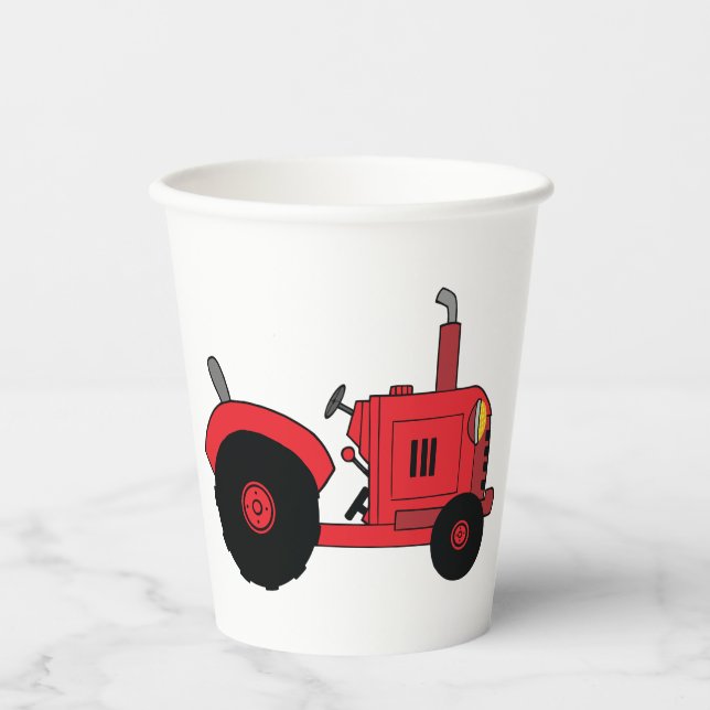 Red Farm Tractor Vehicle Paper Cups (Front)