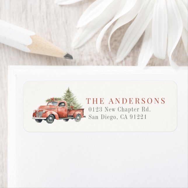 Red Farm Truck Christmas Tree Adresse de vacances (En situation)