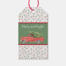 Red Farm Truck Holly Pattern Christmas Gift Tag
