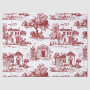 Red Farmhouse Toile Scenic Tree Pattern Tissue Paper