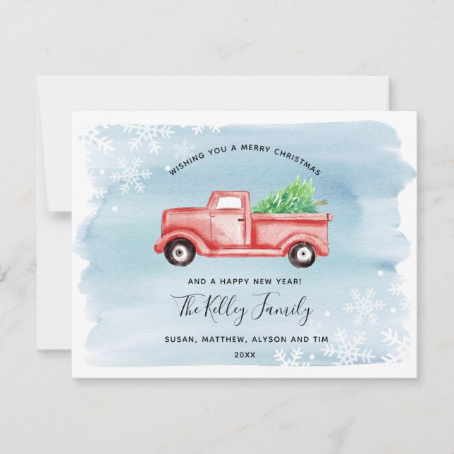Red Farmhouse Truck Petite Holiday Card (Front)