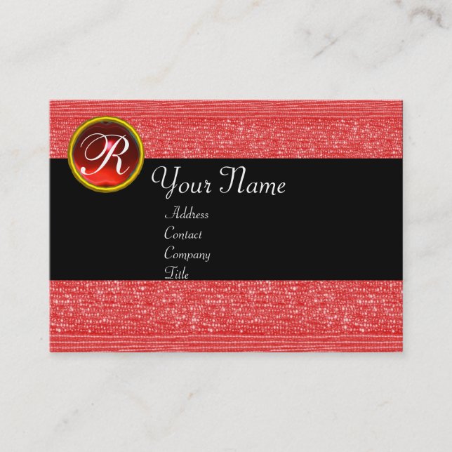 RED FASHION BEADS RUBY GEM MONOGRAM BUSINESS CARD (Front)