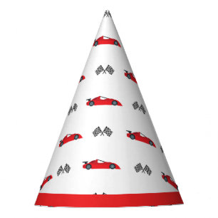 Red Fast one retro race car chequered flags racing Party Hat