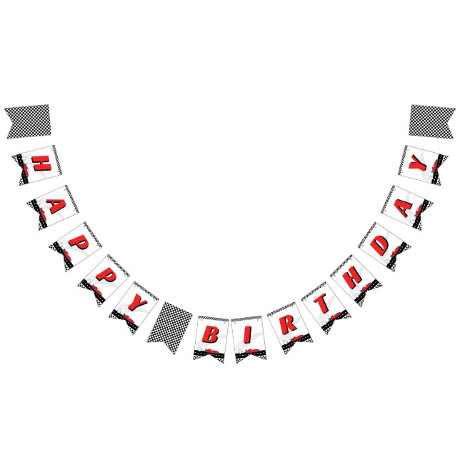 Red Fast one retro race car theme racer birthday  Bunting Flags (All)