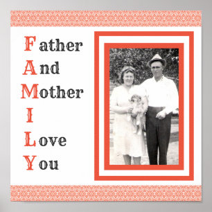 Red Father and Mother I Love You Family Photo Poster