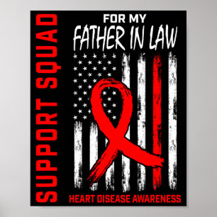 Red Father In Law Heart Disease Awareness Flag Bac Poster