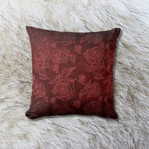 Red Faux Embossed Rose Leather Throw Pillow