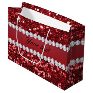 Red Faux Glitter and Diamonds Large Gift Bag