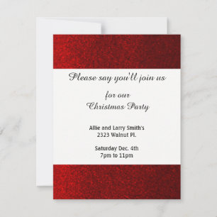 Red Faux Glitter Christmas Party Invitation