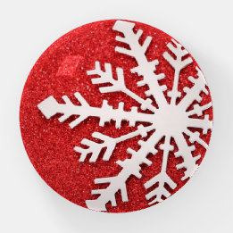 Red Faux Glitter Snowflake Modern Christmas Paperweight