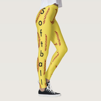 Red Faux Glitter Softball Stitches w/Softball Text Leggings