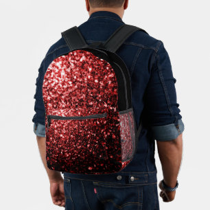 Red faux glitter sparkles and black printed backpack