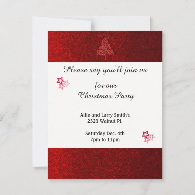 Red Faux Glitter Stars Christmas Party Invitation (Front)