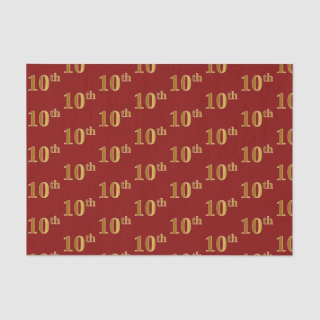 Red, Faux Gold 10th (Tenth) Event Tissue Paper (Front)