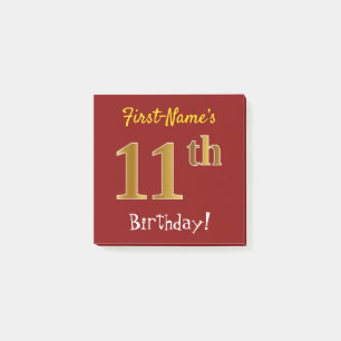 Red, Faux Gold 11th Birthday, With Custom Name Post-it Notes