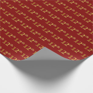 Red, Faux Gold 12th (Twelfth) Event Wrapping Paper