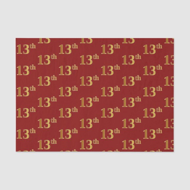 Red, Faux Gold 13th (Thirteenth) Event Tissue Paper (Front)