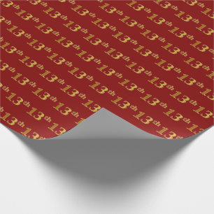 Red, Faux Gold 13th (Thirteenth) Event Wrapping Paper