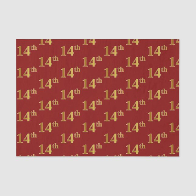 Red, Faux Gold 14th (Fourteenth) Event Tissue Paper (Front)