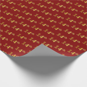 Red, Faux Gold 14th (Fourteenth) Event Wrapping Paper
