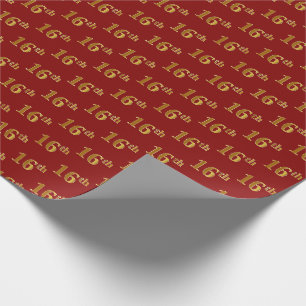 Red, Faux Gold 16th (Sixteenth) Event Wrapping Paper