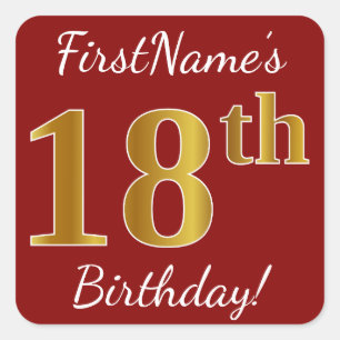 Red, Faux Gold 18th Birthday + Custom Name Sticker