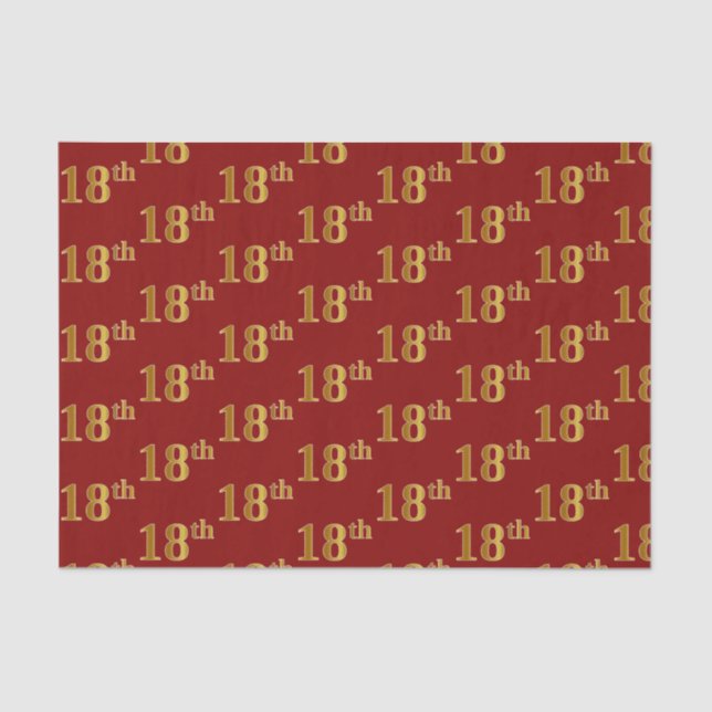 Red, Faux Gold 18th (Eighteenth) Event Tissue Paper (Front)