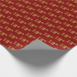 Red, Faux Gold 18th (Eighteenth) Event Wrapping Paper