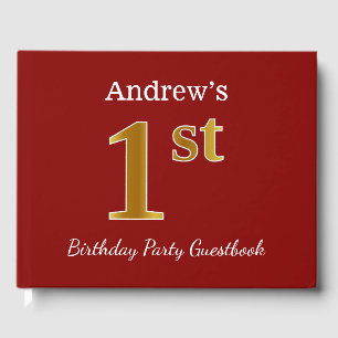 Red, Faux Gold 1st Birthday Party + Custom Name Guest Book