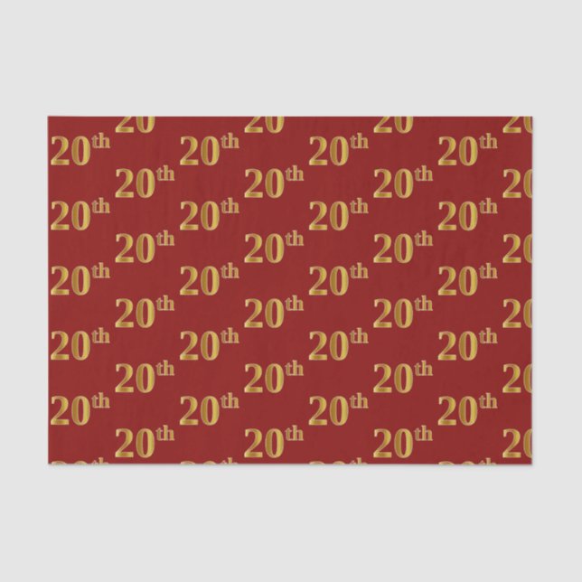 Red, Faux Gold 20th (Twentieth) Event Tissue Paper (Front)