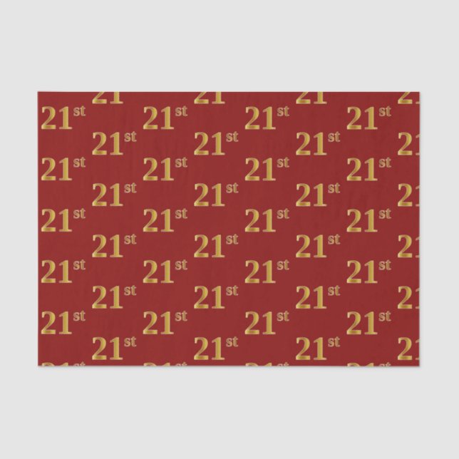 Red, Faux Gold 21st (Twenty-First) Event Tissue Paper (Front)