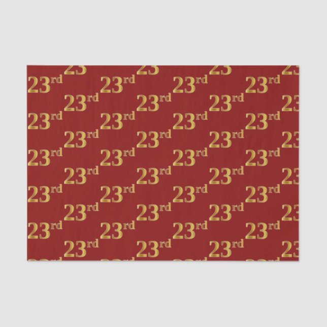 Red, Faux Gold 23rd (Twenty-Third) Event Tissue Paper (Front)