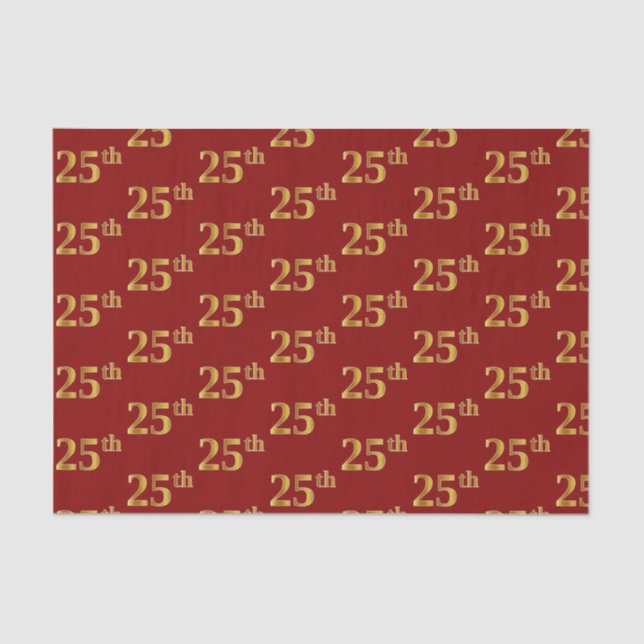 Red, Faux Gold 25th (Twenty-Fifth) Event Tissue Paper (Front)