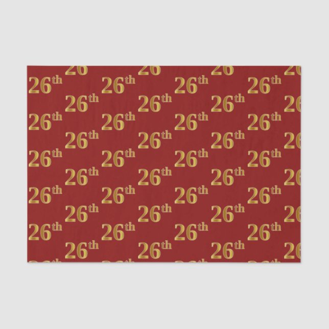 Red, Faux Gold 26th (Twenty-Sixth) Event Tissue Paper (Front)
