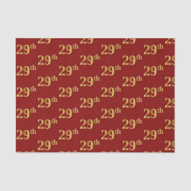 Red, Faux Gold 29th (Twenty-Ninth) Event Tissue Paper (Front)