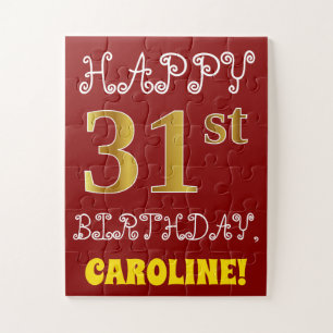 Red, Faux Gold 31st Birthday + Custom Name Puzzle