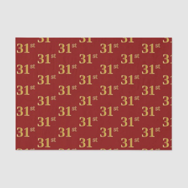 Red, Faux Gold 31st (Thirty-First) Event Tissue Paper (Front)