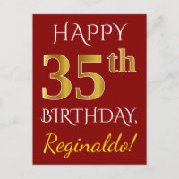 Red, Faux Gold 35th Birthday + Custom Name