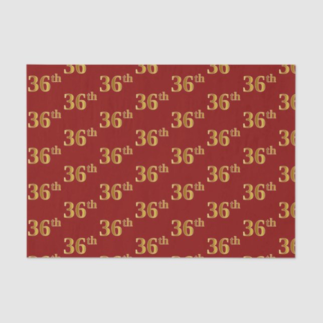 Red, Faux Gold 36th (Thirty-Sixth) Event Tissue Paper (Front)