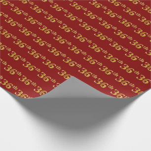 Red, Faux Gold 36th (Thirty-Sixth) Event Wrapping Paper