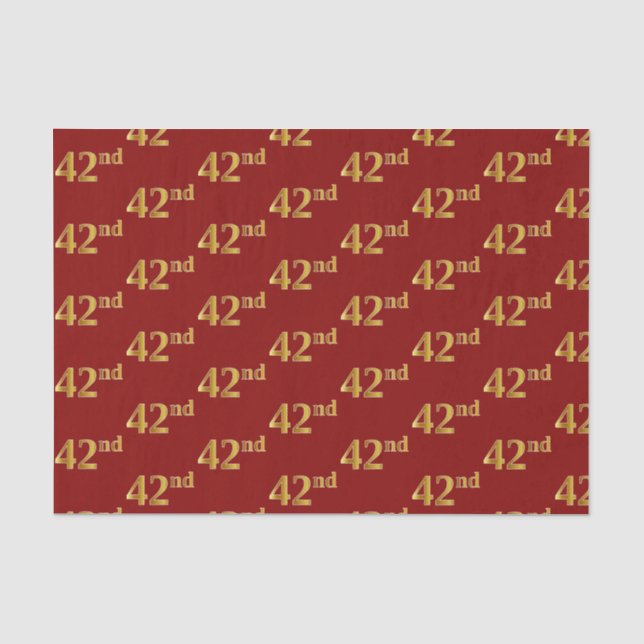 Red, Faux Gold 42nd (Forty-Second) Event Tissue Paper (Front)