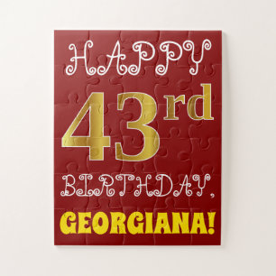 Red, Faux Gold 43rd Birthday + Custom Name Puzzle