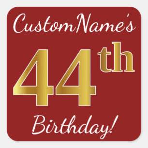 Red, Faux Gold 44th Birthday + Custom Name Sticker