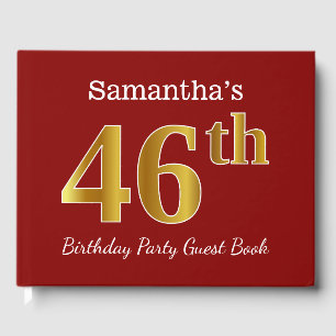Red, Faux Gold 46th Birthday Party + Custom Name Guest Book