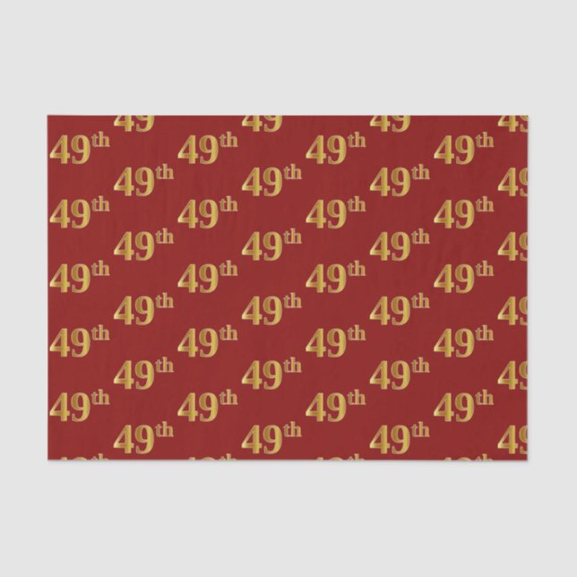 Red, Faux Gold 49th (Forty-Ninth) Event Tissue Paper (Front)