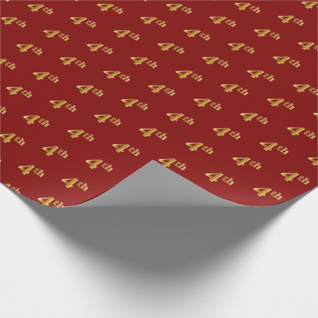 Red, Faux Gold 4th (Fourth) Event Wrapping Paper (Corner)