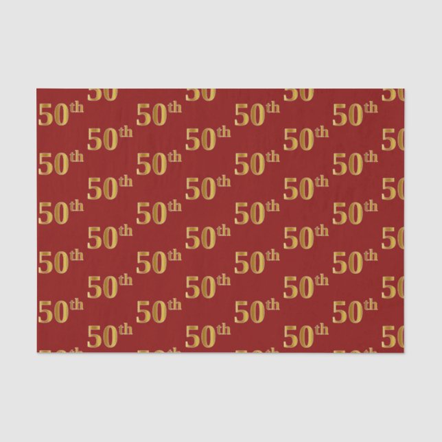 Red, Faux Gold 50th (Fiftieth) Event Tissue Paper (Front)