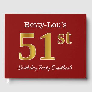 Red, Faux Gold 51st Birthday Party + Custom Name Guest Book