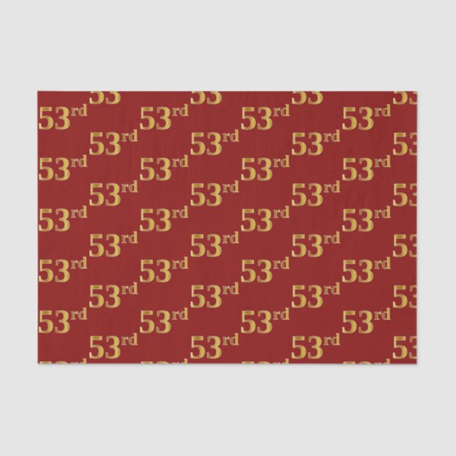 Red, Faux Gold 53rd (Fifty-Third) Event Tissue Paper (Front)
